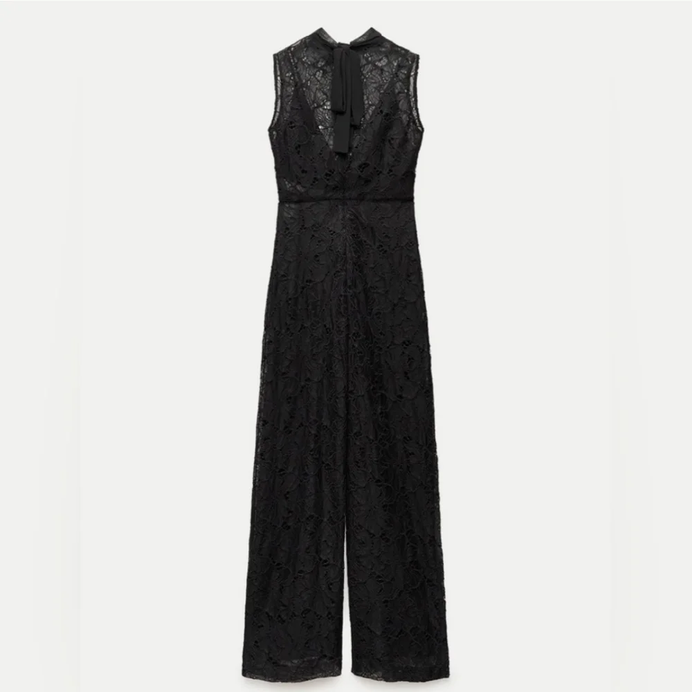 Zara Lace Jumpsuit Wide Black Size XS
